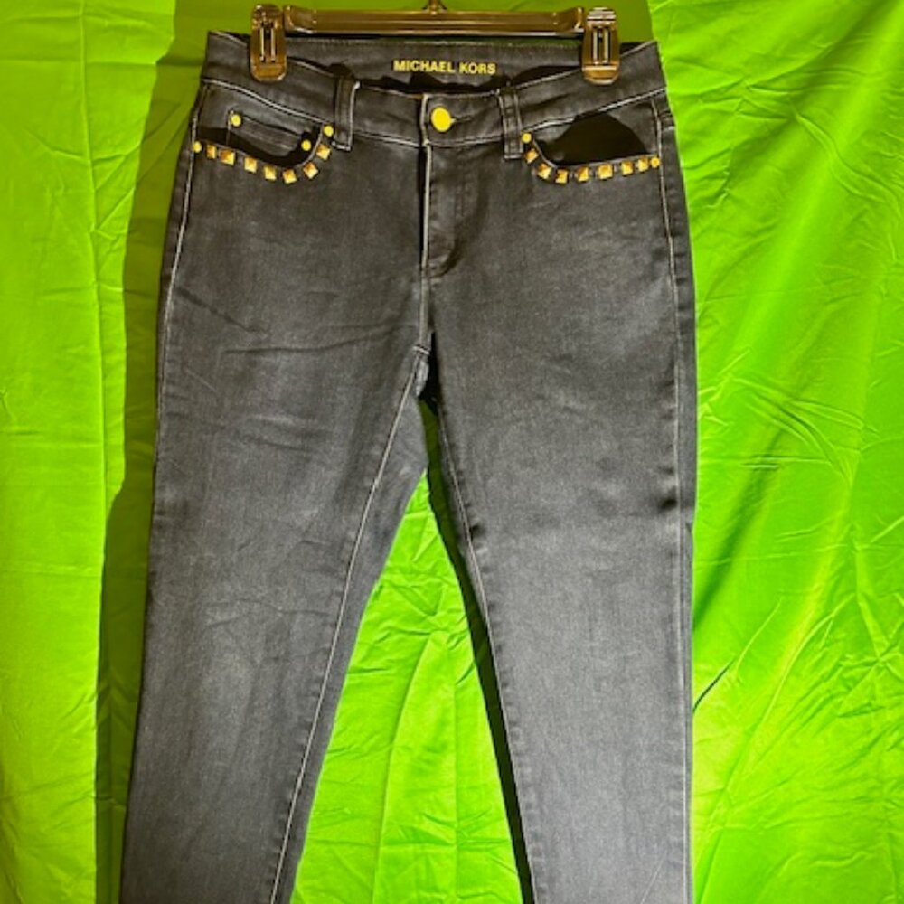 Micheal Kors Izzy Gold Studded Skinny Stretch Jeans